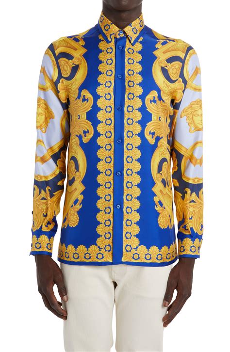 versace button up gold shirt|Versace button up shirt men.